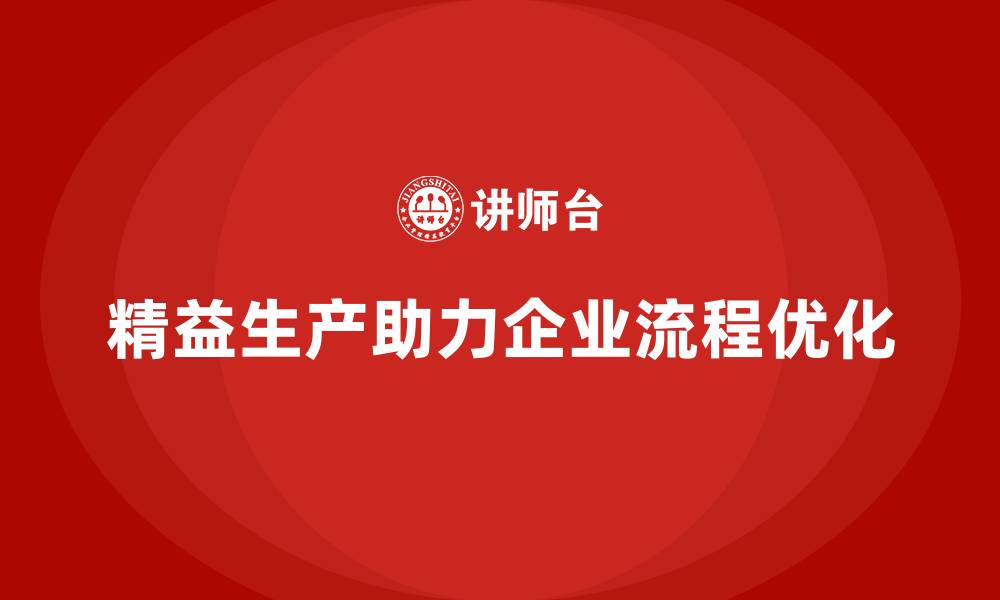 文章精益生产咨询推动企业流程标准化与改进升级的缩略图