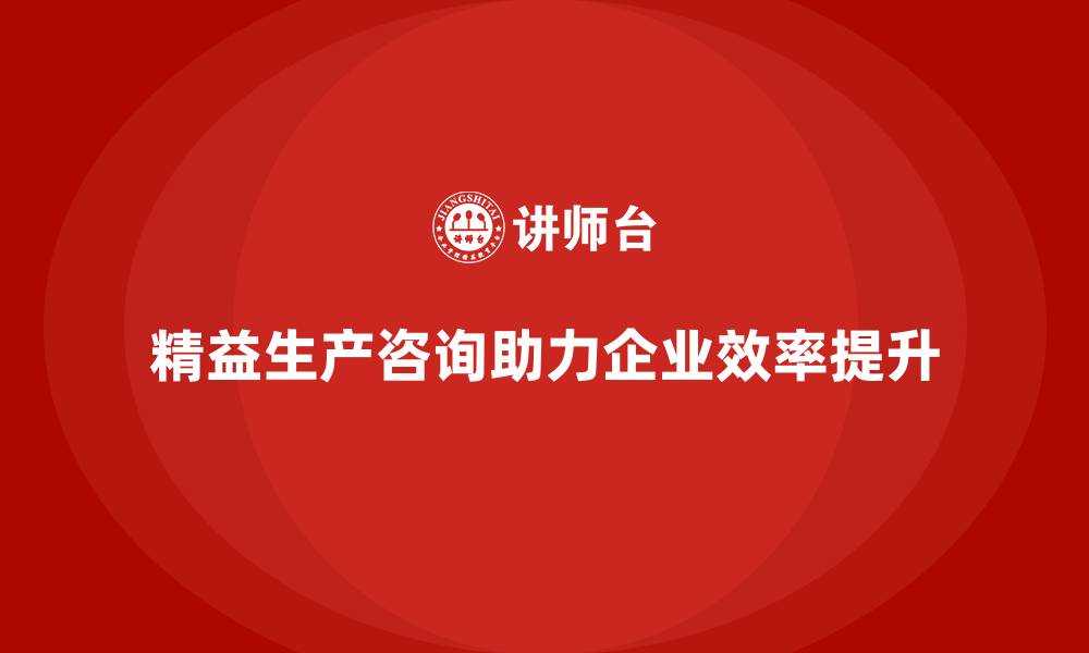 文章精益生产咨询助力管理流程控制与效率执行力提升的缩略图