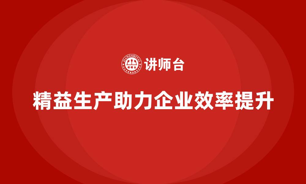 文章精益生产咨询助力管理流程效率优化与标准化改进的缩略图