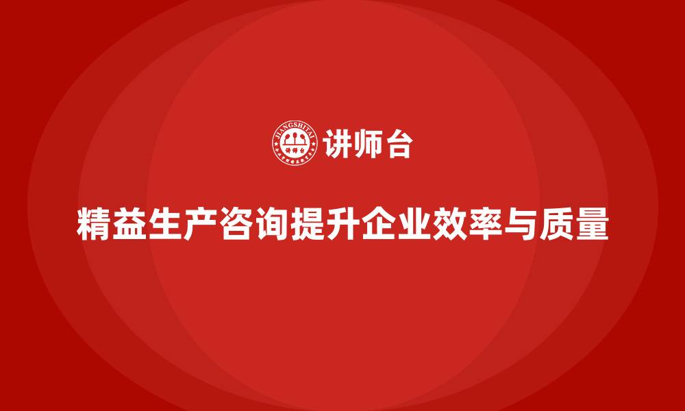 文章精益生产咨询推动生产流程控制标准与执行效率升级的缩略图