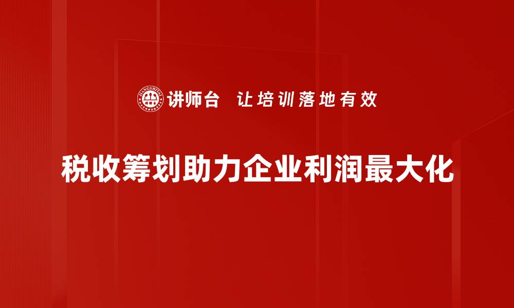 税收筹划助力企业利润最大化