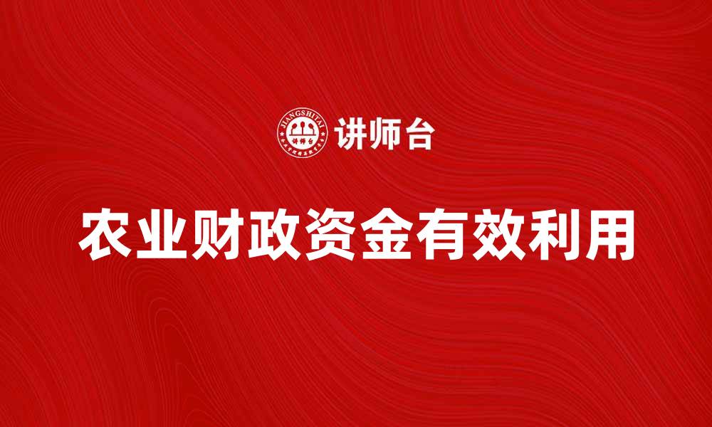 文章如何有效利用农业财政资金促进农村发展的缩略图