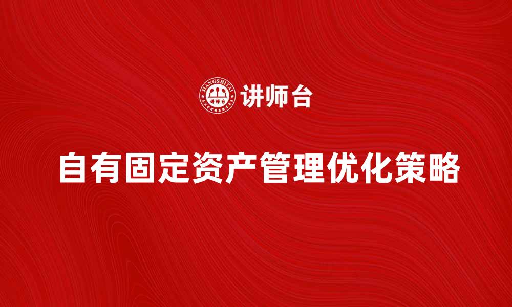 文章自有固定资产管理的重要性与优化策略解析的缩略图