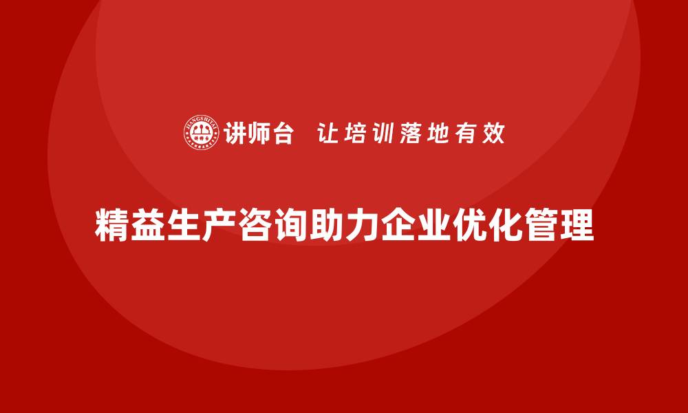 文章精益生产咨询帮助企业优化产线流程与设备管理的缩略图