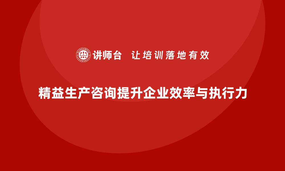 精益生产咨询提升企业效率与执行力