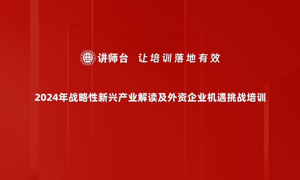 2024年战略性新兴产业解读及外资企业机遇挑战培训